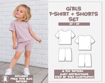 Schnittmuster für Mädchen-T-Shirt und Radlerhose (PDF-Download, 2-6 Jahre) – inklusive Bonus-Schnittmuster für eine Tragetasche