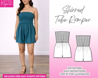Shirred Tube Romper Sewing Pattern (PDF Download XS-XXXL)