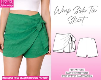 Wrap Skort Sewing Pattern Women PDF Pattern Scooter Skirt Sewing Pattern Shorts Pattern Divided Skirt Sewing Pattern Side Tie Skort Pattern