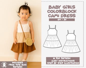 Girls Colorblock Cami Dress Sewing Pattern: Ruffle Hem (PDF Pattern)
