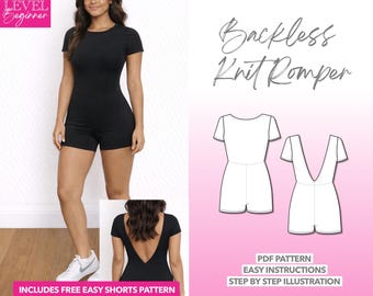 Backless Knit Romper Sewing Pattern: Easy PDF Download (XS-XXXL)