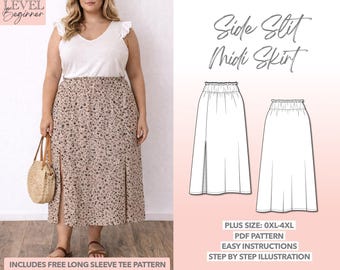 Plus Size Slit Midi Skirt Sewing Pattern (0XL-4XL) (PDF Pattern)