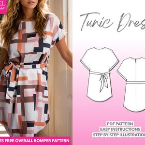 Tunic Dress Sewing Pattern Shift Dress Pattern Oversized Belted Dress Sewing Pattern Women Sewing Pattern Easy Dress PDF Pattern Dress Tunic