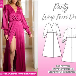 Dress Sewing Pattern Lantern Sleeve Wrap Maxi Dress Pattern Women Sewing Pattern Party Dress Pattern Maxi Dress Sewing Pattern Wrap Dress