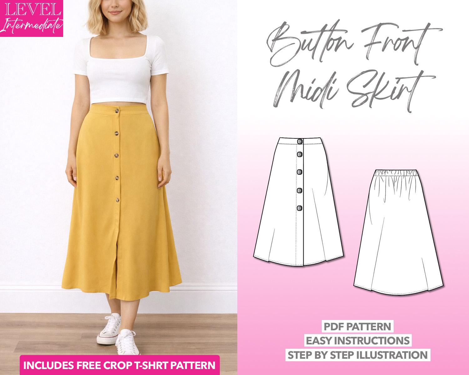 CUPSHE Gonna Donna Vita Alta Con Bottoni Frontali – Midi Da Vacanza, Corto, 100% Poliestere, Taglie XS-XL