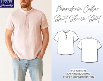 Men's Mandarin Collar Short Sleeve Shirt Sewing Pattern (PDF Pattern)