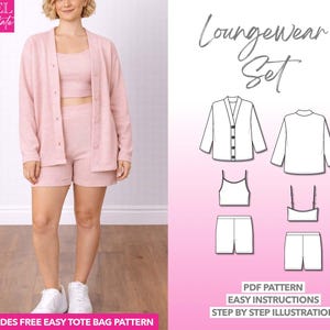 Loungewear Set Sewing Pattern: Cardigan, Cami & Shorts (PDF Pattern, XS-XXXL)