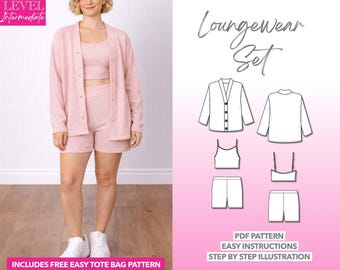 Loungewear Set Sewing Pattern: Cardigan, Cami & Shorts (PDF Pattern, XS-XXXL)