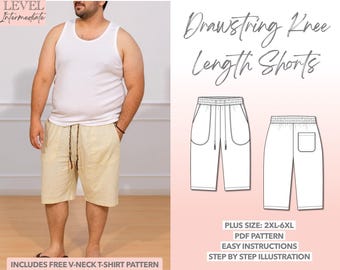 Plus Size Men's Drawstring Shorts Sewing Pattern (PDF Download 2XL-6XL)