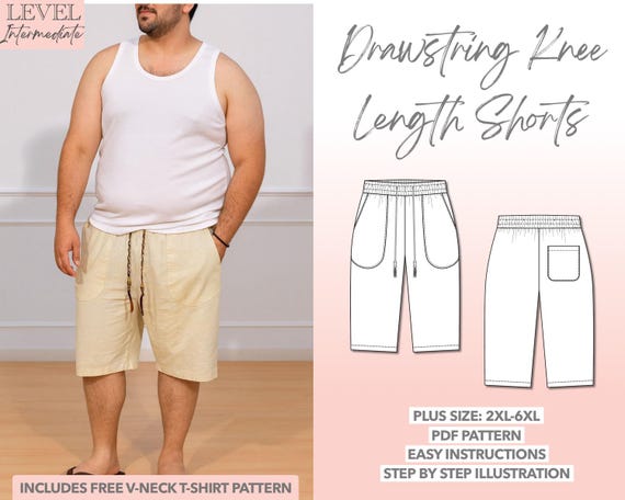 Plus Size Men's Drawstring Shorts Sewing Pattern (PDF Download 2XL-6XL)