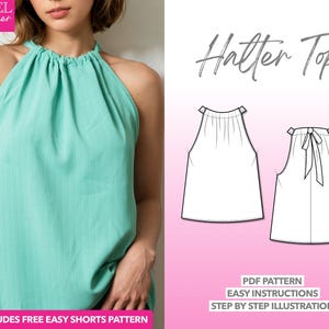 Top Sewing Pattern Halter Top PDF Pattern Blouse Sewing Pattern Women Top Sewing Pattern Tie Back Top Pattern Easy Halter Top Sewing Pattern