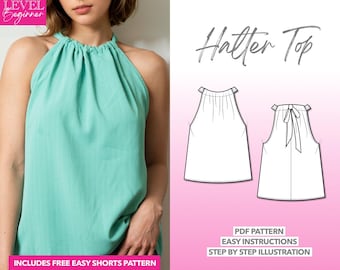 Top Sewing Pattern Halter Top PDF Pattern Blouse Sewing Pattern Women Top Sewing Pattern Tie Back Top Pattern Easy Halter Top Sewing Pattern
