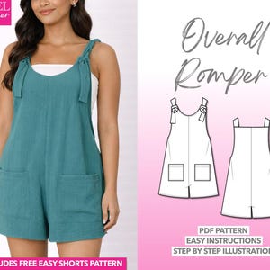 Overall Romper Sewing Pattern Women Playsuit Summer Romper Pattern Playsuit PDF Pattern Women Romper Linen Fabric Romper Knit Sewing Pattern