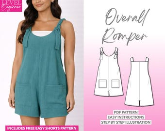 Overall Romper Sewing Pattern Women Playsuit Summer Romper Pattern Playsuit PDF Pattern Women Romper Linen Fabric Romper Knit Sewing Pattern