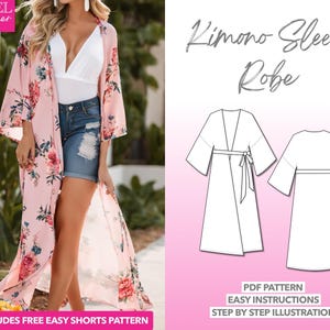 Robe Sewing Pattern Kimono Sleeve Robe Pattern Women Sewing Pattern Maxi Robe PDF Pattern Kimono Jacket Sewing Pattern Summer Robe Pattern
