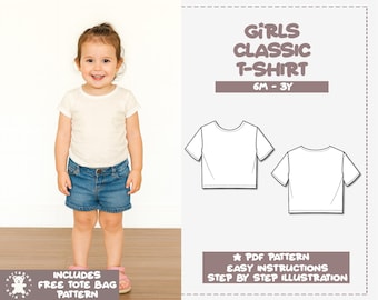 Girls Classic Tee Sewing Pattern: Knit Top (6M-3Y) (PDF Pattern)