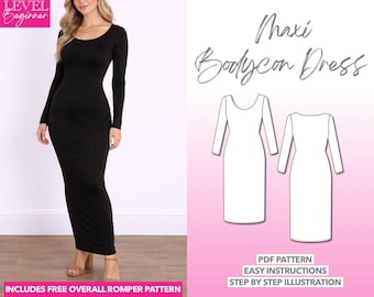 Schnittmuster Maxi Bodycon Kleid: XS-XXXL (PDF Download)