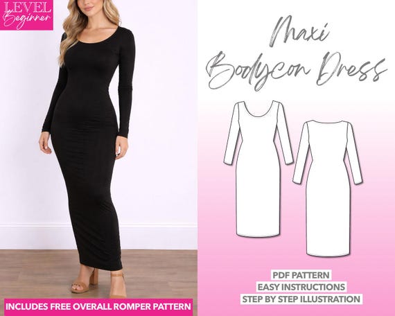 Maxi Bodycon Dress Sewing Pattern: XS-XXXL (PDF Download) - Etsy