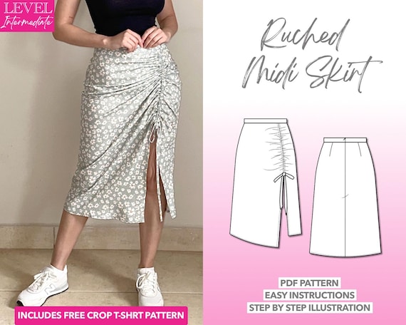 Skirt Sewing Pattern Drawstring Ruched Midi Skirt Pattern Women Sewing Pattern Midi Skirt PDF Pattern Slip Skirt Sewing Pattern Ruched Skirt Etsy