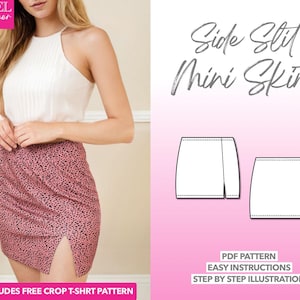Skirt Sewing Pattern Slit Skirt Pattern Mini Skirt Pattern Women Skirt Sewing Pattern PDF Mini Skirt With Side Slit Knit Skirt PDF Pattern