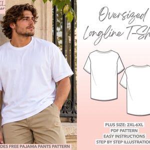 Plus Size Mens Oversized Longline Tee Sewing Pattern (PDF Pattern)
