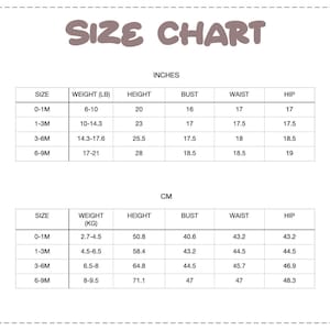 Patterns For Kidz 0m-9m size chart