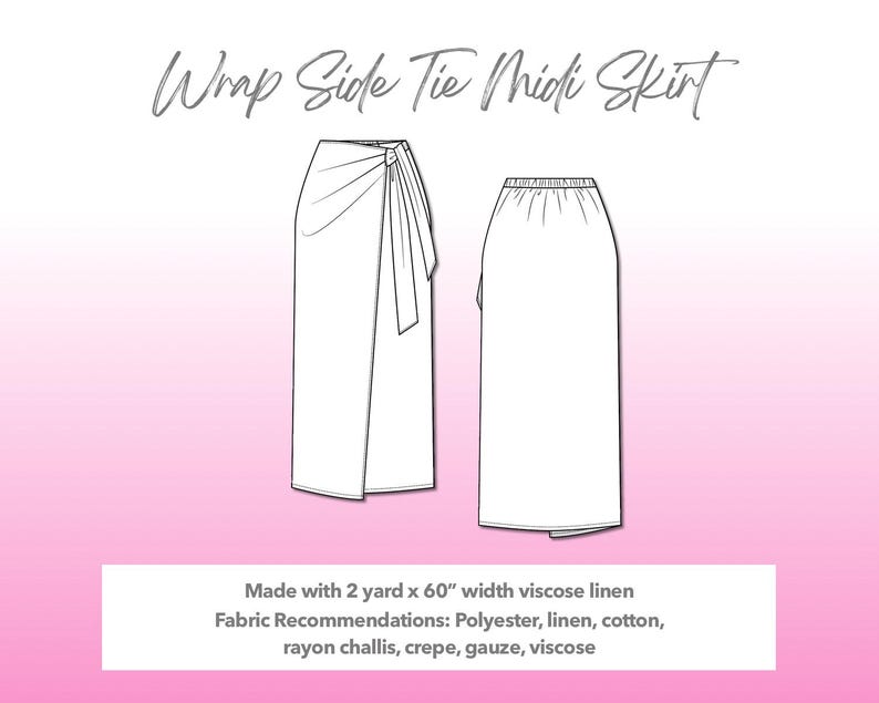 Skirt Sewing Pattern Wrap Side Tie Midi Skirt PDF Pattern Wrap Skirt