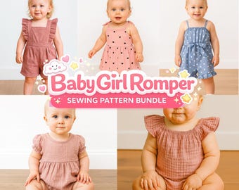 Baby Girl Romper Sewing Pattern Bundle: 0M-3Y (PDF Download)