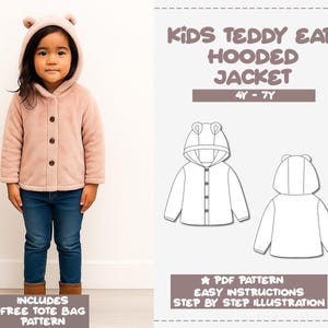 Kids Teddy Ear Hooded Jacket Sewing Pattern (4Y-7Y) (PDF Pattern)