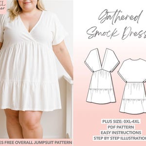 Plus Size Smock Dress Sewing Pattern (0XL-4XL) - PDF Download