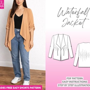 Waterfall Jacket Sewing Pattern: Asymmetrical Collar, XS-XXXL (PDF Pattern)