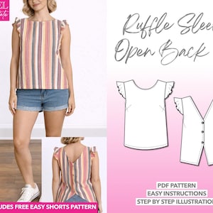 Padrão de costura para blusa com mangas e botões nas costas: download em PDF (XS-XXXL) + padrão bônus para shorts