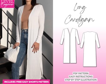 Cardigan Sewing Pattern Long Cardigan PDF Pattern Women Sewing Pattern Coat Sewing Pattern Jacket Sewing Pattern Easy Cardigan Pattern Women