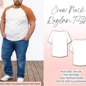 Plus Size Men's Raglan Tee Sewing Pattern (2XL-6XL) (PDF Pattern)