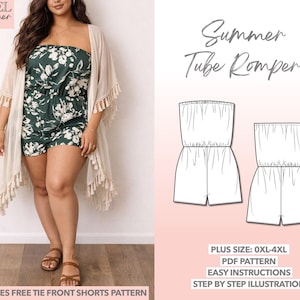 Plus Size Tube Romper Sewing Pattern (0XL-4XL) - PDF Download