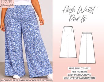 Plus Size Pants Sewing Pattern High Waist Pants Wide Leg Pants Beginner Plus Women Summer Pants PDF Pattern Pants Easy Curvy Pants Pattern