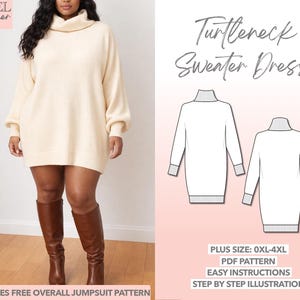 Patrón de costura para vestido de cuello alto de talla grande (XL-4XL) (Patrón PDF)