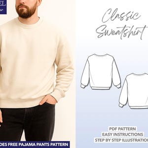 Mens Sweatshirt Sewing Pattern Beginner Men Sewing Pattern Pullover PDF Pattern Drop Shoulder Sweatshirt Sewing Pattern Oversize Top Pattern