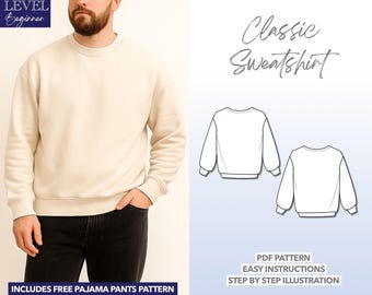 Mens Sweatshirt Sewing Pattern Beginner Men Sewing Pattern Pullover PDF Pattern Drop Shoulder Sweatshirt Sewing Pattern Oversize Top Pattern