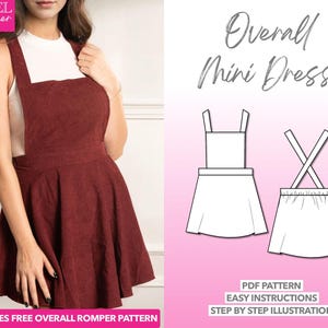 Overall Mini Dress Sewing Pattern: Women&#39;s Sizes XS-XXXL (PDF Pattern)