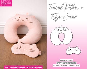 Padrão de costura para travesseiro de viagem e protetor de olhos: almofada de pescoço portátil (padrão em PDF)