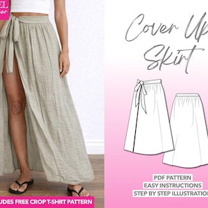 Cover Up Skirt Sewing Pattern Swimsuit Cover Pattern Beach Cover-Up Swimwear Coverup PDF Wrap Skirt Pattern Sarong Skirt Maxi Loose Skirt