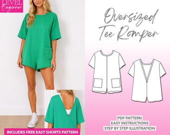 Oversized Tee Romper PDF Sewing Pattern – PDF Download (XS–3XL)