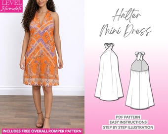 Wrap Halter Mini Dress Sewing Pattern: Beginner-Friendly (PDF Download XS-XXXL)