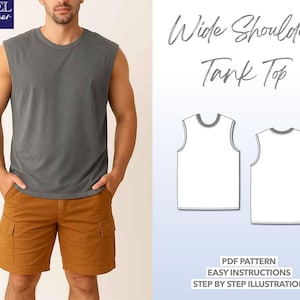 Mens Workout Tank Top Sewing Pattern Wide Shoulder Tank Top Beginner Friendly PDF Pattern Oversized Tank Sewing Pattern Mens Sewing Pattern