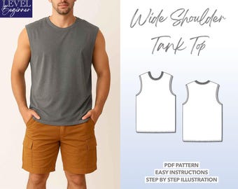 Mens Workout Tank Top Sewing Pattern Wide Shoulder Tank Top Beginner Friendly PDF Pattern Oversized Tank Sewing Pattern Mens Sewing Pattern