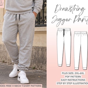 Naaipatroon voor joggingbroeken voor heren in grote maten (2XL-6XL) (PDF-patroon)