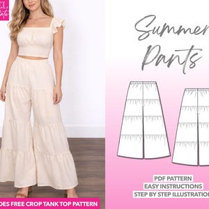 Boho Tiered Pants Sewing Pattern: Easy PDF (XS-XXXL) + Bonus Crop Top