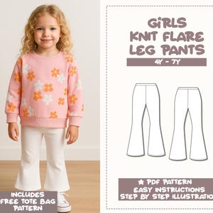 Mädchen Hose mit Schlaghose Schnittmuster: PDF-Download (Grössen 4Y-7Y)