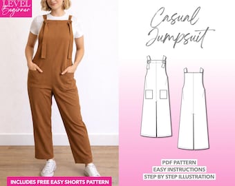 Casual Jumpsuit Sewing Pattern: Women's Dungaree Overalls (PDF Pattern XS-XXXL)